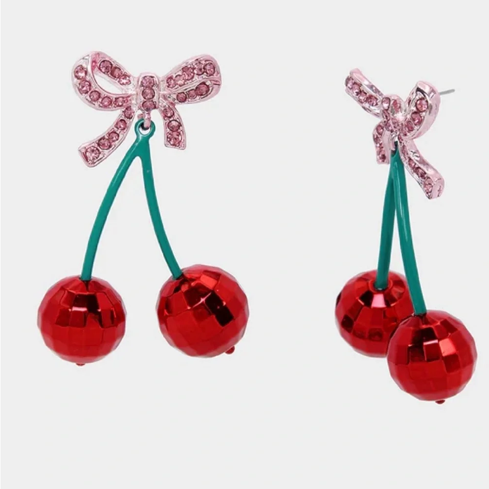 Betsey Johnson Cherry Drop Bow Earrings